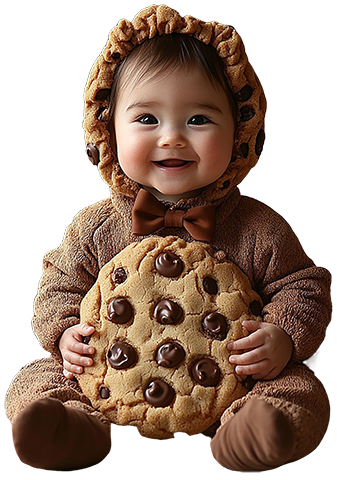 a baby holding a cookie