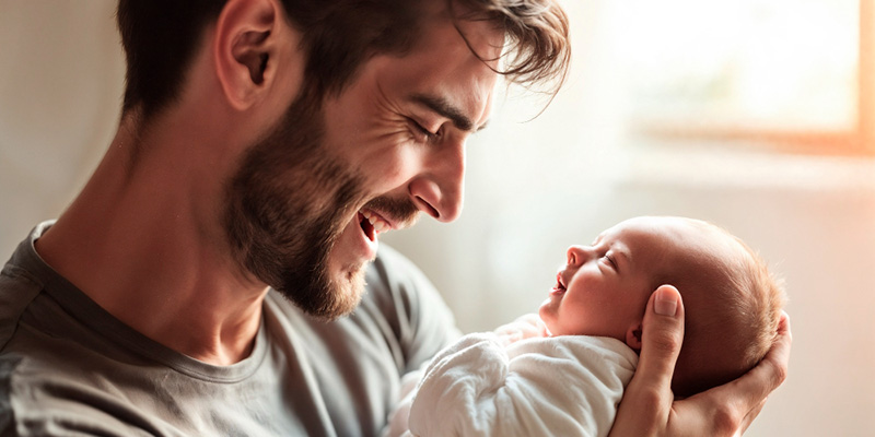 Hombre con bebe sonriendo